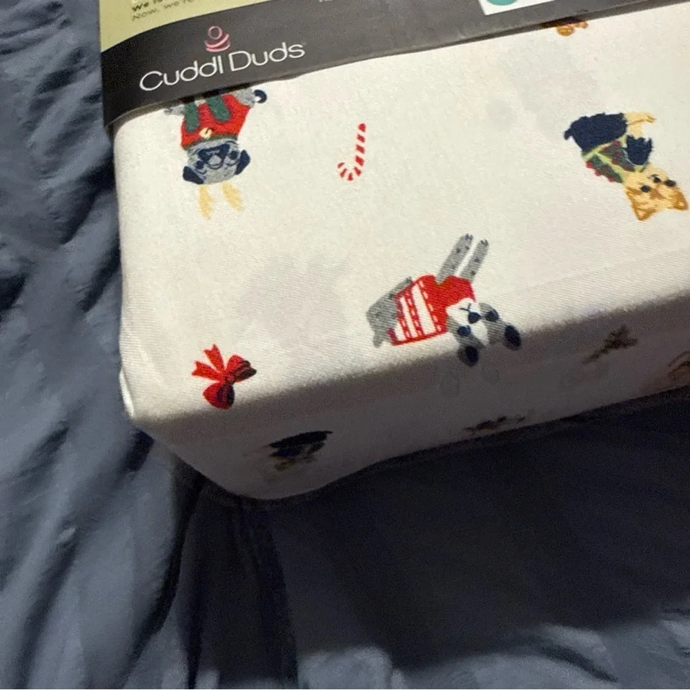 Cuddl Duds King Sheet Set - White with Colorful Dog Print NEW